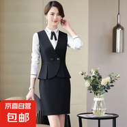 新款女裝春秋百搭職業(yè)西裝馬甲短款修身工作服套裝馬夾坎肩工裝女 黑色馬甲+半身裙 M (建議88-98斤左右)