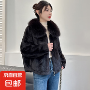 仿狐貍毛領皮毛一體女整貂短款外套時尚年輕款年輕款毛毛外套 桑葚紫 L
