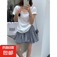 格紋高腰花苞半身裙女2025夏季新款學(xué)院風(fēng)減齡a字短裙 藍(lán)色（高質(zhì)量版本） XL