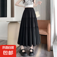 黑色半身裙女中長款夏季薄款2025新款高腰顯瘦a字裙小個子蛋糕裙 1022黑色#甜美洋氣蛋糕裙 L (推薦110-125斤)