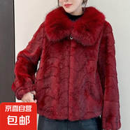 仿狐貍毛領皮毛一體女整貂短款外套時尚年輕款年輕款毛毛外套 安哥拉紅 XL