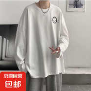 長(cháng)袖t恤男士打底衫春秋季新款國風(fēng)情侶裝休閑百搭上衣服 投領(lǐng)長(cháng)T-小笑臉白 L