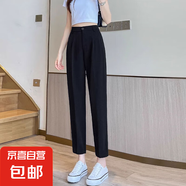 【防皺免燙】2025新款直筒職業(yè)工作褲女夏季薄款高腰彈力西裝褲 黑色九分西裝褲【夏季薄款】 【西裝面料】 2XL 推薦【126-135斤 】