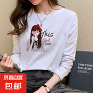 ins潮流新款長袖t恤女2025秋季寬松韓版百搭顯瘦印花圓領(lǐng)打底衫DM 棒棒糖少女頭領(lǐng)長袖T恤白色 M