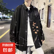 短袖襯衫男士夏季港風韓版潮流痞帥氣七分袖男士襯衣工裝半袖上衣 725黑色【長袖】 M