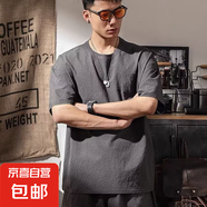 短袖t恤男潮牌2025夏季寬松泡泡紗速干立體口袋潮流ins簡約上衣 灰色 XL