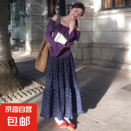 韓系碎花半身裙女春秋2025新款韓版高腰中長(cháng)款a字裙蓬蓬蛋糕裙子 藏青色 L