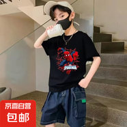 蜘蛛俠衣服兒童2015夏季短袖t恤男童卡通超人童裝小孩夏裝半袖QP 小帥哥童裝蜘蛛俠黑色 120