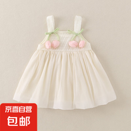 新款2025女寶寶夏季甜美可愛兒童夏款田園風(fēng)童裝小童甜美夏裙子 米色 80 cm