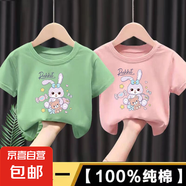 純棉女童t恤短袖2025新款100%棉衣服寶寶小童女孩兒童半袖短T-SL 粉色+綠色 150 cm