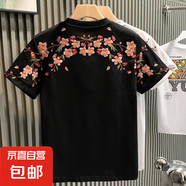 歐貨時尚輕奢男純棉刺繡T恤短袖青年梅花刺繡網(wǎng)紅小眾半袖YBFS 黑色 4XL