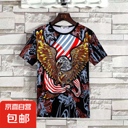 2025夏季潮牌印花短袖男寬松大碼圓領(lǐng)百搭休閑半袖t恤青年上衣QP 赤兔美國鷹短袖 XL