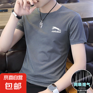 冰絲速干t恤2025春夏季男士短袖網(wǎng)眼運動半袖男款跑步上衣服圓領(lǐng) 網(wǎng)眼短袖【豹子款】深灰 2XL