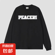 美式印花長袖T恤男生春秋季純棉上衣ins國潮牌嘻哈寬松打底衫CYD 018【重磅純棉】黑色 3XL