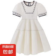 歐美童裝女童雪紡連衣裙白色中大童女裝2025夏季女孩繡花裙子薄款 象牙白 170 cm