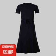 高定面料夏季圓領(lǐng)短袖連衣裙黑色收腰中長款氣質(zhì)舒適中長款裙子 黑色 XL 151-170斤裙長121胸圍108