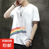 短袖t恤男2025夏季潮流寬松圓領(lǐng)半袖體恤學(xué)生打底衫上衣服SJ 河先生T785-白色 薄款 2XL