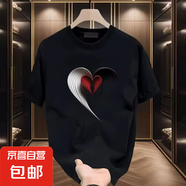 短袖t恤男2025夏季寬松潮流百搭港風(fēng)學(xué)生情侶裝半袖打底衫SJ 杰袖-紅愛(ài)心大圖-黑色 M