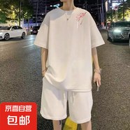 新中式t恤男2025夏季寬松休閑國(guó)風(fēng)短袖學(xué)生ins潮流半袖運(yùn)動(dòng)衣服QP 左上鈴鐺桃花五分袖圓T白色 L