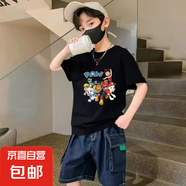 蜘蛛俠衣服兒童2015夏季短袖t恤男童卡通超人童裝小孩夏裝半袖QP 小帥哥童裝汪汪隊(duì)黑色 100