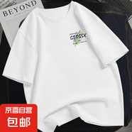 高街潮牌短袖t恤男2025夏季新款潮流寬松休閑百搭青少年短T上衣QP 左側(cè)小GD彩畫圓T白色 L