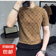 潮牌輕奢短袖t恤男士2025夏季潮流修身圓領(lǐng)半袖體恤上衣打底衫QP 0663服飾D237咖啡色 L