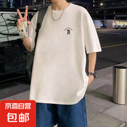美式重磅五分袖t恤男寬松大碼重磅圓領半袖打底衫潮流SJ 五分袖小R白色 XL
