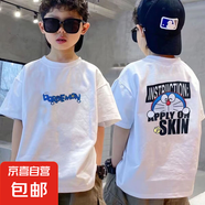 其他品牌兒童夏季純棉短袖T恤寬松中大童印花男童半袖上衣學(xué)生打底衫-SL 809白色前后半袖 130 (建議50-60斤)