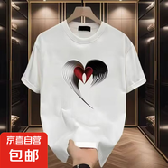 短袖t恤男2025夏季寬松潮流百搭港風(fēng)學(xué)生情侶裝半袖打底衫SJ 杰袖-紅愛心大圖-白色 XL