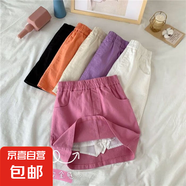 純棉胖MM大碼高腰糖果色2025夏季半身裙女顯瘦休閑A字裙短裙子女 玫紅色【有安全褲】 M M【建議95-105斤】