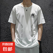 夏季男士印花速干短袖男透氣薄款休閑涼感半袖寬松運(yùn)動(dòng)圓領(lǐng)t恤-SL WA白色 2XL  建議130-145斤