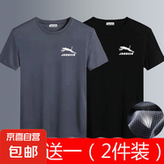 冰絲短袖男士夏潮流圓領速干冰感衣服運動休閑大碼網眼透氣t恤-SL 獵豹灰色+獵豹黑色 3XL (140-160斤)