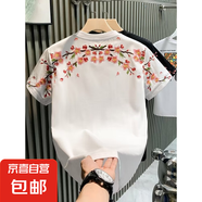 歐貨時尚輕奢男純棉刺繡T恤短袖青年梅花刺繡網(wǎng)紅小眾半袖YBFS 白色 M
