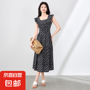 法式減齡清新碎花印花棉布連衣裙飛飛袖小眾設計長裙女裝2025新款 黑底碎花 L
