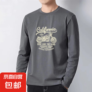 新款長(zhǎng)袖t恤男裝印花體恤潮流時(shí)尚休閑修身長(zhǎng)袖T恤秋季上衣打底衫 長(zhǎng)袖T恤-深灰 L