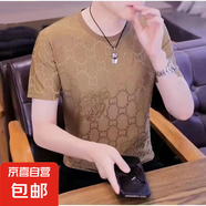 2025夏季男士短袖t恤潮流圓領(lǐng)半袖上衣抄牌百搭體恤薄款打底衫QP 潮社坊133卡其色 2XL