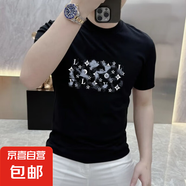 精梳棉短袖t恤男2025夏季新款潮流圓領(lǐng)印花半袖體恤衫男裝打底 精梳棉短袖 T3356黑色 L