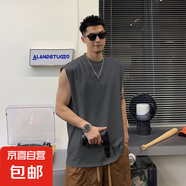 220g重磅背心短袖純棉寬松運(yùn)動坎肩男圓領(lǐng)新款夏潮流休閑打底SNRL 鐵灰色坎肩 2XL 建議155-170斤