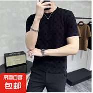 潮牌輕奢短袖t恤男士2025夏季潮流修身圓領(lǐng)半袖體恤上衣打底衫QP 0663服飾D237黑色 3XL