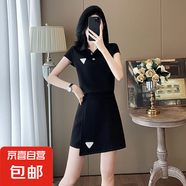 夏裝減齡一整套時(shí)尚休閑氣質(zhì)感時(shí)髦翻領(lǐng)短袖短裙兩件套女 920KD黑色套裝 2XL （建議135-150斤）