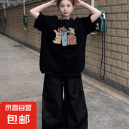 220G重磅純棉短袖t恤女款爆款2025夏季新款獨(dú)特小眾寬松正肩Drag 220g重磅純棉-黑色 M