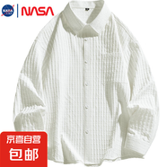 NASALIKE2025闊版寬松 輕薄襯衫男垂順外穿薄外套 亮片襯衣 白色 -NASA-C2582襯衫 L 【170-180CM/125-145斤 】