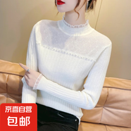 錦裳淑蕾絲上衣女春秋女裝新款洋氣百搭長袖針織衫套頭毛衣打底衫 白色 【珍珠款】 M