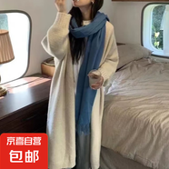 針織衫開衫中長款過膝毛衣外套女慵懶風(fēng)加厚百搭純色毛衣上衣HX 杏色 XL