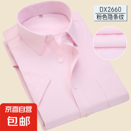 2025夏季商務(wù)免燙短袖襯衫男士職業(yè)正裝淺藍(lán)色襯衣工裝工作服上衣 DX2660粉色隱條紋 42 建議150-160斤