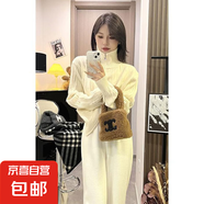 錦裳淑高領(lǐng)麻花雙拉鏈開衫毛衣女秋冬加厚慵懶風(fēng)短款翻領(lǐng)針織外套 白色 XL