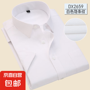 2025夏季商務(wù)免燙短袖襯衫男士職業(yè)正裝淺藍(lán)色襯衣工裝工作服上衣 DX2659白色隱條紋 41 建議125-135斤