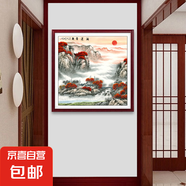 鴻運當(dāng)頭國畫山水畫辦公室斗方掛畫客廳墻壁畫進門大氣玄關(guān)裝飾畫 鴻運當(dāng)頭F 80*80cm 紅木色邊框【實木畫框+經(jīng)典百搭】 藝術(shù)布紋膜畫面(質(zhì)感啞光)
