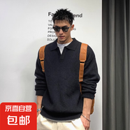 秋冬季上衣韓版寬松翻領(lǐng)毛衣 男長袖內(nèi)搭打底衫潮流套頭針織衫 黑色【專柜品質(zhì)】 M
