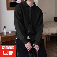 秋冬加厚毛衣外套男純色寬松帥氣慵懶風針織開衫休閑中性風 黑色【專柜品質】 XL